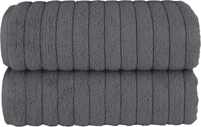 Elegant Comfort 100% Turkish Cotton Corduroy Ribbed Luxury Soft 2 Pack Bath Towels 27 x 54 Inch - Ultra Plush, Absorbent, Quick Dry, Hotel Spa Quality Towels for Bathroom Essentials, Gray