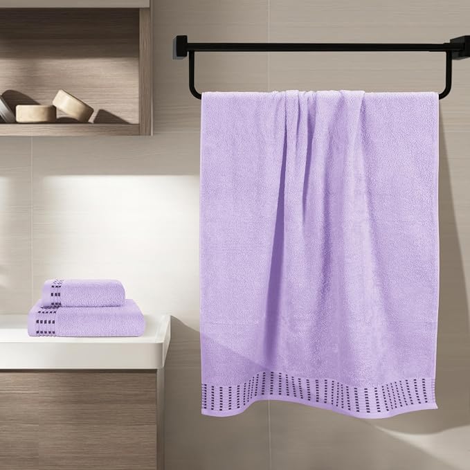 Ultra Soft 3 Pack Cotton Towel Set, Contains a Bath Towels 28x55 inch, a Hand Towels 16x24 inch & a Wash Coths 12x12 inch, Ideal Everyday use, Compact & Lightweight - Purple