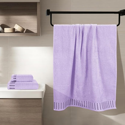 Ultra Soft 3 Pack Cotton Towel Set, Contains a Bath Towels 28x55 inch, a Hand Towels 16x24 inch & a Wash Coths 12x12 inch, Ideal Everyday use, Compact & Lightweight - Purple