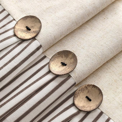 Farmhouse Shower Curtain Linen Beige Button Brown Stripe 72"W x 78"L | Farmhouse Style, Chic Button, Striped, Linen Fabric, Rustic, Country, Natural Look, Washable, for Bathroom Bathtub