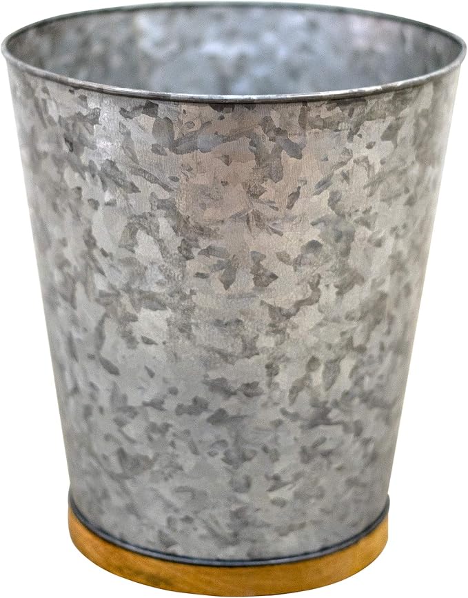 nu Steel Confetti Collection Galvanized Sheet and Real Wood Wastebasket Perfect for Home & Bathroom Accessories
