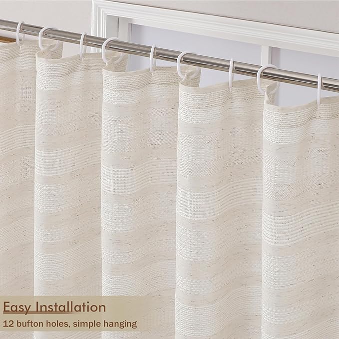 Extra Long Linen Shower Curtain 96 Inch Long, Boho Chic Textured Soft Fabric Heavy Duty Cloth Bathroom Shower Curtain with Tassel, Tall Farmhouse Luxury Bath Decor, 72Wx96L Inches