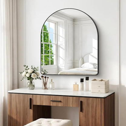 BONEWEI Arched Wall Mirror,36x40 inch Black Arched Mirror Bathroom,Vanity Mirror for Over Sink Metal Frame,Tempered Glass Arch Mirrors for Bedroom,Entryway,Living Room,Home Decor Shatter-Proof
