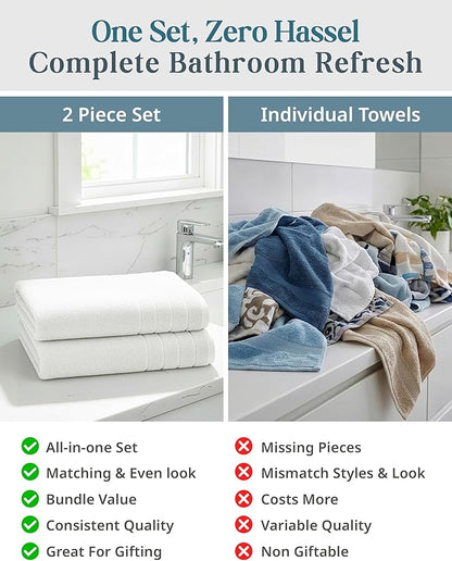 Casa Platino 100% Cotton 2 Pack Bath Sheets (36"x72") - Ring Spun Cotton - Extra Large Bath Towels Set - Quick Drying, Soft & Absorbent Oversized Bathroom Towel Sets - Hotel Quality - White Towels