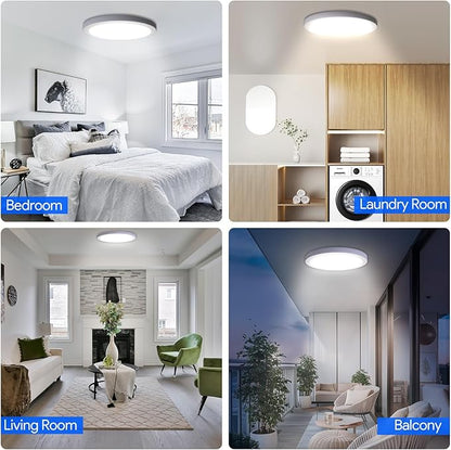 Energetic 5CCT Flush Mount Ceiling Light Fixtures, 26W LED Ceiling Lights for Bedroom, Kitchen, Bathroom, Hallway, 2700/3000/3500/4000/5000K, Super Slim, 11 Inch, Brushed Brown Metal Ring, 3 Pack
