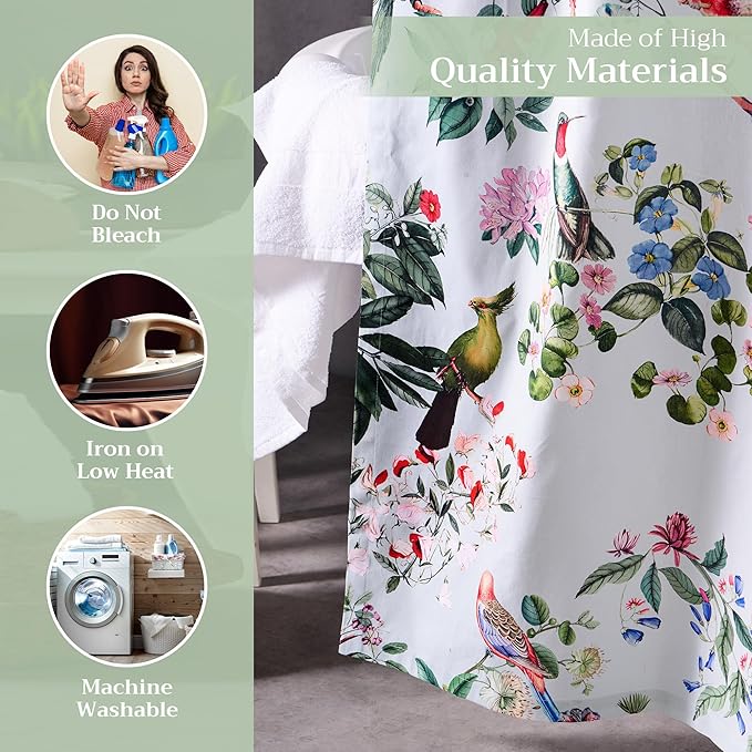 Maison d' Hermine Shower Curtain 100% Cotton One Panel 70"x72" Washable Fabric Shower Curtains for Bathroom, Easy Hanging with 12 Button Holes - Home Hotel Spa Easter Gifts (Eden - Blue Blush)