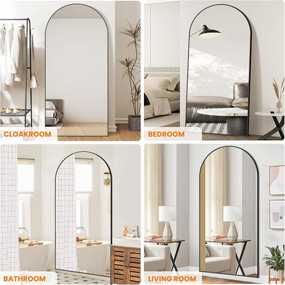 Arched Full Length Mirror, 75"x35" Standing Body Mirror for Wall, Black | Built-in Stand, HD Shatterproof Glass, Aluminum Alloy Frame, Hanging or Standing, for Bedroom, Living Room & Dressing Room