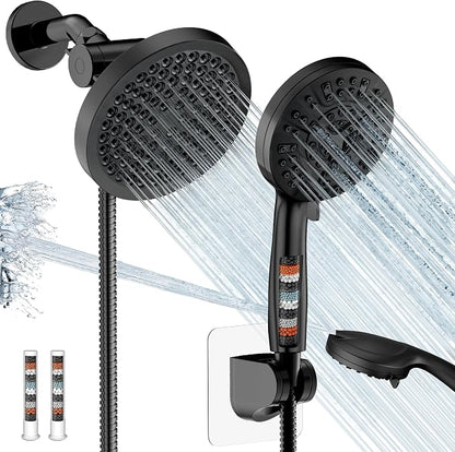 Shower Head with Handheld Spray Combo, Dual Rain Shower Head | High Pressure Performance, 10-Mode Spray Options, Replaceable Filter, Flexible 67" Hose, Durable Black Finish