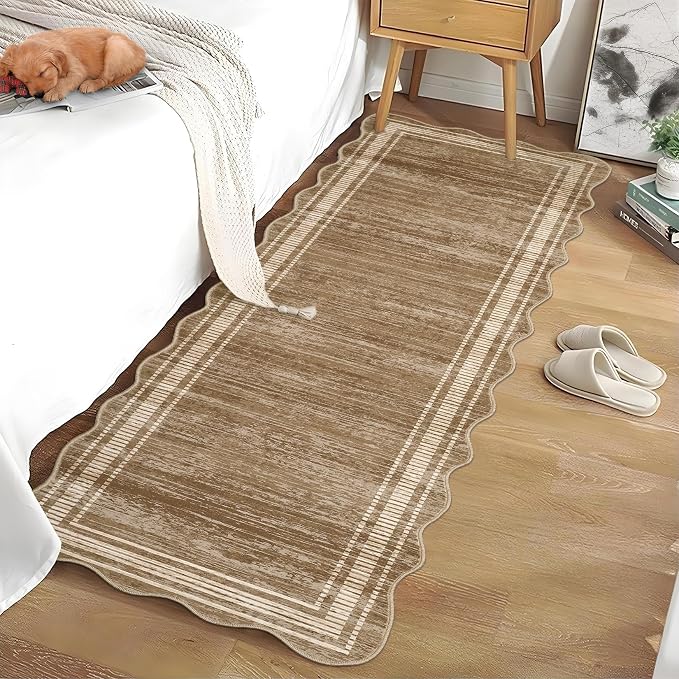 Garvee Entryway Runner Rug 2x6 Washable Bathroom Rugs Scalloped Kitchen Rug | Modern Runner Rug for Entryway Bedroom, Non Slip Low Pile Solid Rugs for Entryway Nursery