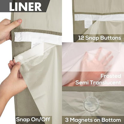 River Dream No Hook Slub Textured Shower Curtain with Snap-in PEVA Liner Set - 71" x 74"(72"), Hotel Style with See Through Top Window, Machine Washable & Water Repellent, Taupe, 71x74