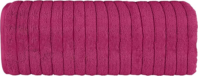 Elegant Comfort 100% Turkish Cotton Corduroy Ribbed Luxury Jumbo Bath Towel Ultra Soft - 35 x 70 Inch - Luxury Spa Premium Hotel Quality Highly Absorbent and Quick Dry Large Bath Towel, Hot Pink