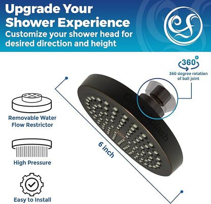 CircleSplash Shower Head - High Pressure 2.5 GPM - Oil Rubbed Bronze | Anti-clog silicone nozzles, removable restrictor, easy-clean fixed replacement