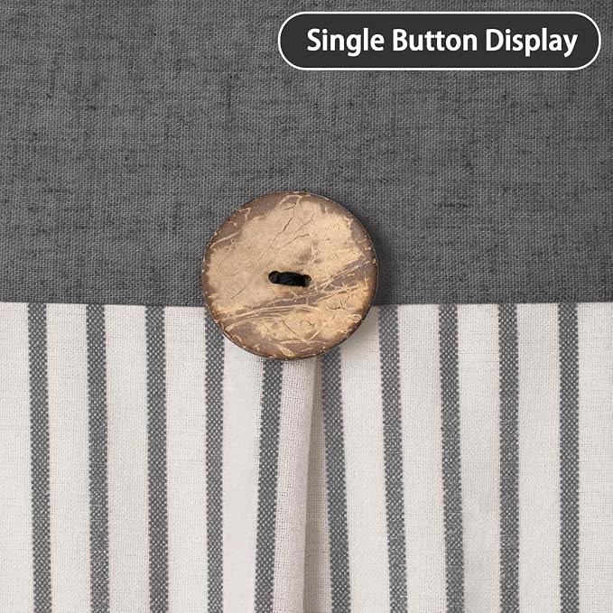 Farmhouse Shower Curtain Button Grey-Grey Stripe 72" W x 72" L | Farmhouse Style, Chic Button, Striped, Linen Fabric, Rustic, Country, Natural Look, Washable, for Bathroom Bathtub