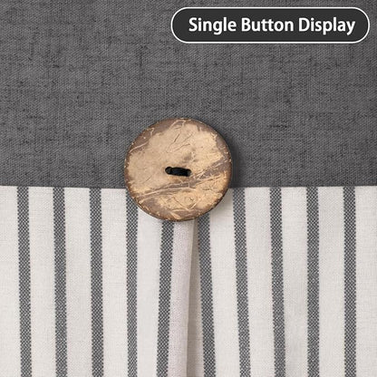 Farmhouse Shower Curtain Button Grey-Grey Stripe 72" W x 72" L | Farmhouse Style, Chic Button, Striped, Linen Fabric, Rustic, Country, Natural Look, Washable, for Bathroom Bathtub