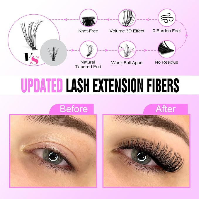 Lash Extension Kit DIY 280pcs Individual Lash Clusters Kit 30D Cluster Eyelash Extensions Kit with Lash Bond and Seal, Lash Remover, Lash Tweezers for Self Use (30D, 8-15mm, All Kit)