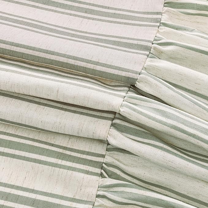 ORTIGIA Linen Textured Ruffle Shower Curtain 72x72 Inch with Metal Hooks, Vintage Cream-Green Waterproof Bath Curtain for Rustic Farmhouse Bathroom Decor