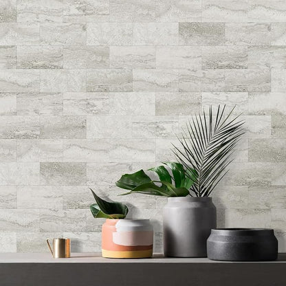 Vamos Tile 100-Piece Matt Beige Mixed Grey Slate Peel and Stick Backsplash Seamless Tile,3''x6'' PVC Subway Tile,Stick on Backsplash for Kitchen/Bathroom/Laundry Room