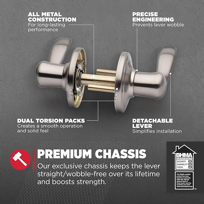Kwikset Tustin Interior Passage Door Handle, Lever For Closet and Hallway Doors, Reversible Non-Locking Handle Lever, Satin Nickel, with Microban Protection
