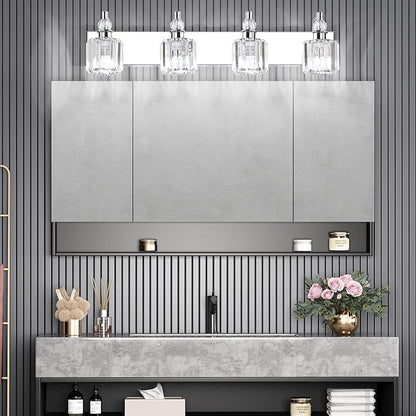 Ralbay Crystal Bathroom Vanity Light - 4 Light Modern Crystal Bathroom Lights Fixtures Over Mirror, Stainless Steel Chrome Vanity Light for Wall Lights Fixtures