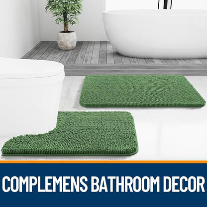 OLANLY Toilet Rugs U-Shaped 24x20, Soft Absorbent Chenille Contour Rugs | Olive Green, Quick-Drying Rubber Backing, Machine Washable Non-Slip Shaggy Bathroom Mat for Toilet, Home Decor Accessories