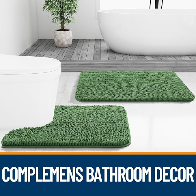 OLANLY Bathroom Runner Rugs 47x17, Extra Soft Absorbent Chenille Bath Rugs | Olive Green, Quick-Drying Rubber Backing, Washable Long Bath Mat for Bathroom Floor, Tub and Shower, Home Decor Accessories