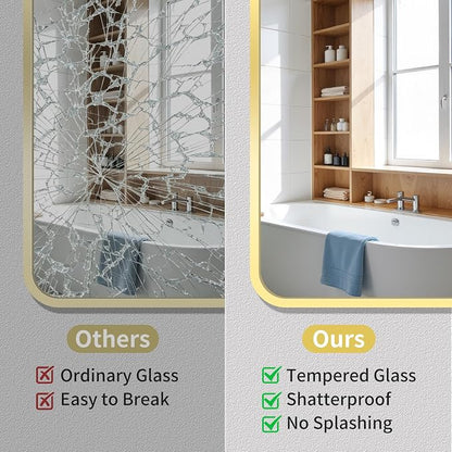 Bathroom Mirror for Wall, 30"x55" Black Bathroom Mirror for Over Sink, Shatterproof Tempered Glass Vanity Mirror with Anti-Rust Aluminum Alloy Frame, Hang Horizontally or Vertically, Gold
