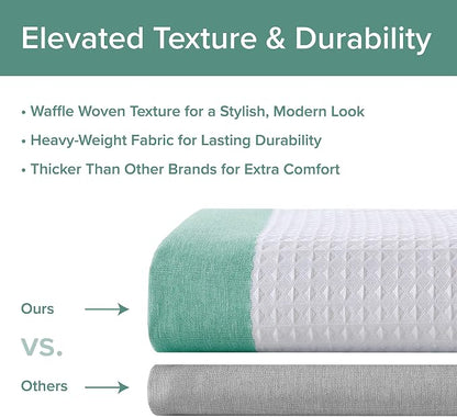 Madison Park Spa Waffle Shower Curtain for Bathroom, 72 x 72, Aqua | Striped, Pieced Fabric Design, 3M Scotchgard Moisture Management, Hotel Quality, Modern, for Bathroom, OEKO-TEX Certified