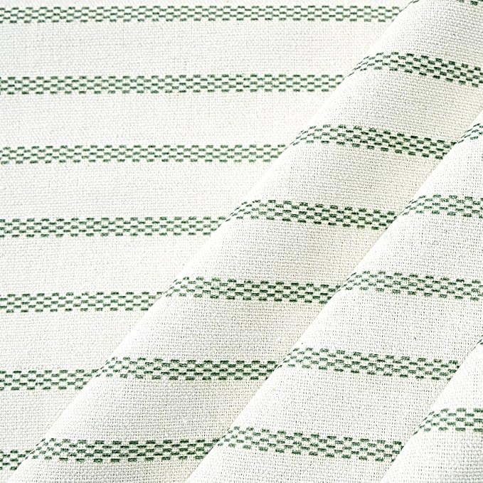 DOSLY IDÉES Farmhouse Shower Curtain, Beige and Green Stripe, Button Curtain, Linen and Cotton Blend Fabric, Rustic Charm Country Chic Style, 72x72 in