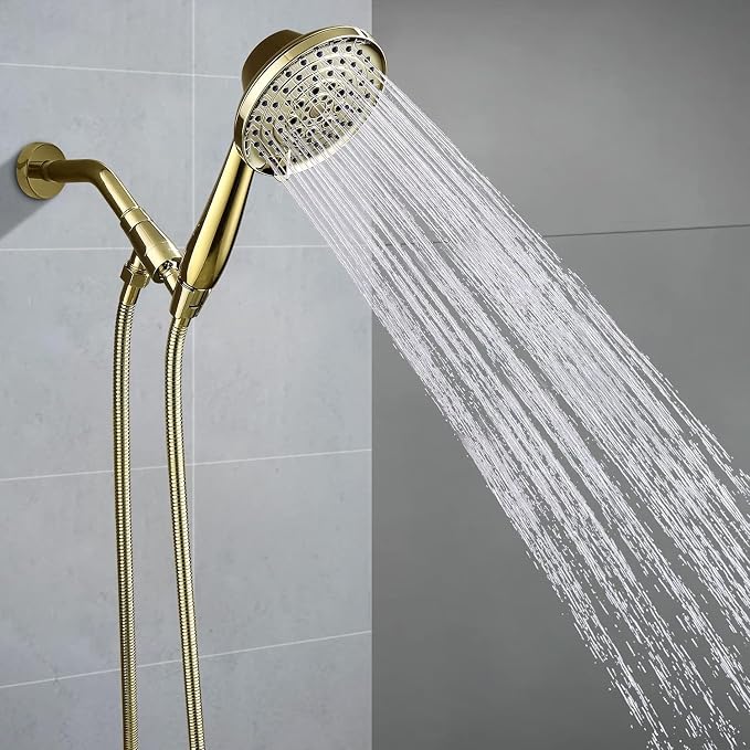 G-Promise Detachable Handheld Shower Head with Metal Holder & Hose | High Pressure, Adjustable Solid Brass Bracket Holder, 6 Spray Settings, 70" to 75" Long Stainless Steel Hose, Easy DIY