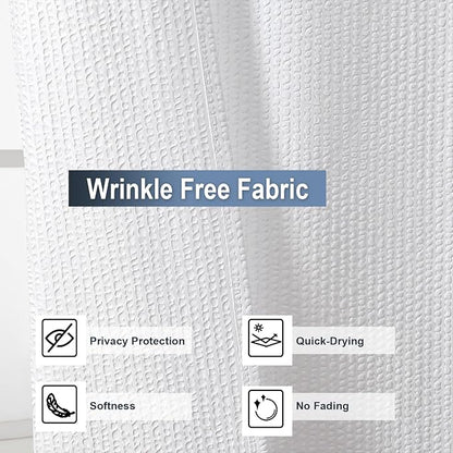 White Shower Curtain for Bathroom 72x72 Inch, 3D Embossed Textured Waffle Fabric Shower Curtains, Soft Hotel Farmhouse Style, Water Repellent, Machine Washable, White, 72" W x 72" L