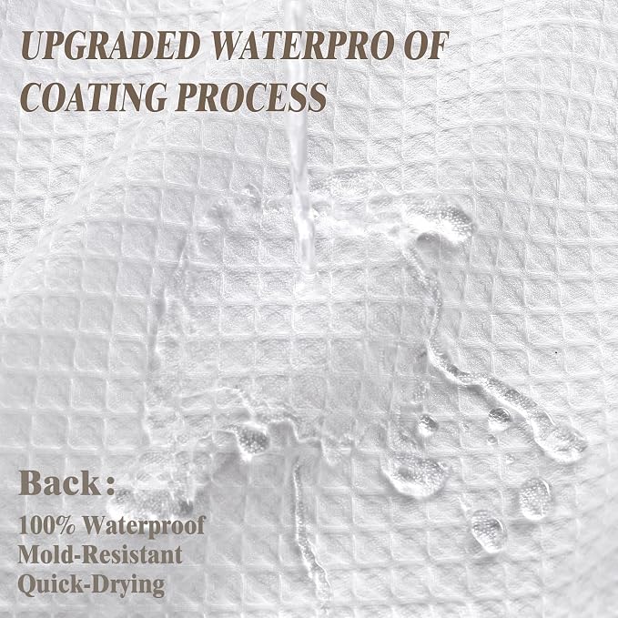 Waterproof Waffle Weave Shower Curtain - White Cotton Fabric Texture Heavyweight Shower Curtain for Bathroom,Washable,72Wx72L