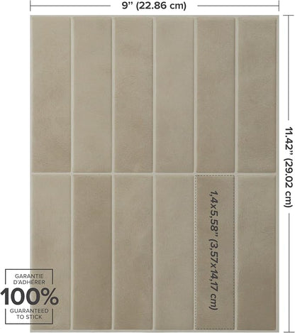 Smart Tiles Peel and Stick backsplash, Stacked Taupe Beige, 11.43"x9" | Pack of 5 (3.5 sq ft), Matte, Heat/Moisture Resistant, Low VOC, Kitchen/Bathroom, Renter Friendly, Made in Canada