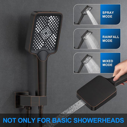 Shower Faucet Set, 12" Ceiling Mount Rainfall Shower System with 2 Rain Shower Head and Multi-function Handheld Head Push Button Diverter Shower Faucet Trim Kit (12", Oil Rubbed Bronze)