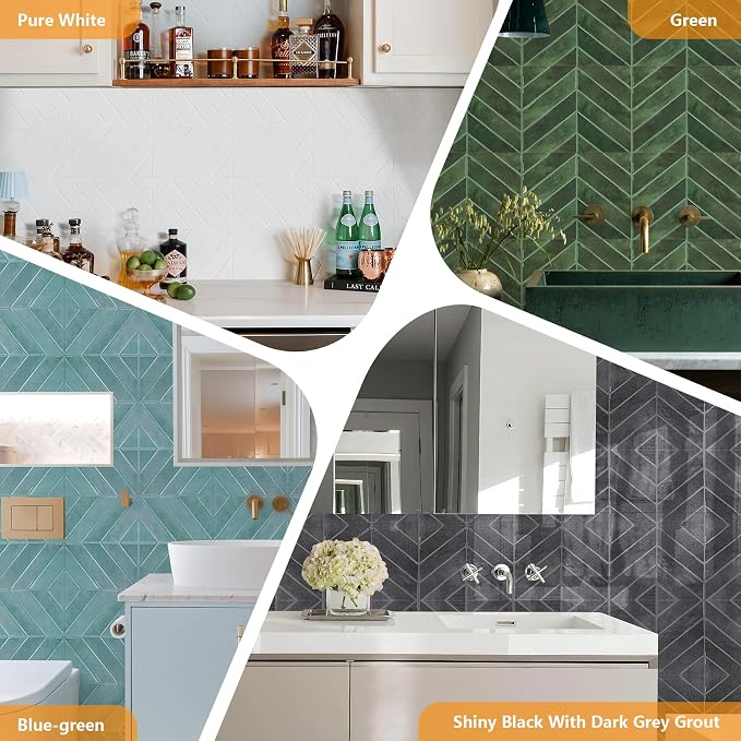 STICKGOO Herringbone Peel and Stick Backsplash Sample Kit, 6.3 x 4.9 in | Quarter-Size Color Samples, Preview the Look and Feel Before Buying, Multiple Colors, Thicker Vinyl, Kitchen/Bathroom