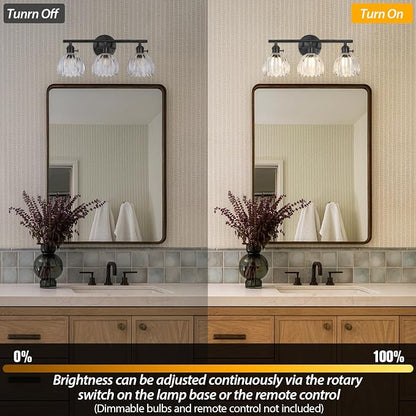 Matte Black 3 Light Bathroom Vanity Light,18.8in Modern Bathroom Lighting Fixtures Over Mirror with Tulip Crystal Glass Shade,Vintage Vanity Lights for Bathroom for Living Room（not include Bulbs)