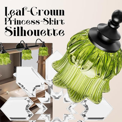 3-Light Vanity Light Over Mirror with Green Crystal Glass Shade | Valley-Lily Shaped Bathroom Light Fixture Black Antique Finish Wall Sconces Mirror Front Lighting for Hallway Living Room