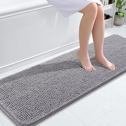 OLANLY Bathroom Runner Rugs 59x20, Extra Soft Absorbent Chenille Bath Rugs | Grey, Quick-Drying Rubber Backing, Machine Washable Long Bath Mat for Bathroom Floor, Tub and Shower, Home Decor Accessories