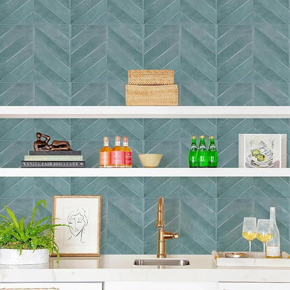 STICKGOO Herringbone Peel and Stick Backsplash, Blue Teal, 10 Sheets | 12.6 x 9.7 in, Thicker Rectangular Vinyl Stick-On Wall Tiles, Easy Alignment, Waterproof, Easy to Clean, Kitchen/Bathroom