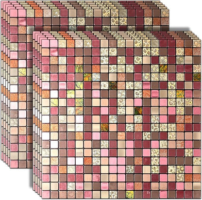 10 Sheets Peel and Stick Backsplash Tile for Kitchen, Self Adhesive wall Tiles, Stick on Bathroom Vanities, Fireplace Decor, Laundry Table (Red Mixed)