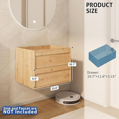 eclife 24" Floating Bathroom Vanity Sink Combo, Wall Mounted Modern Minimalist Storage Cabinet with 2 Drawers, Exclude Sink, Faucet & Drain, Natural