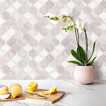 STICKGOO Arabesque Peel and Stick Backsplash, 12”X12” Backsplash Tile for Kitchen Peel and Stick, Self Adhesive Wall Tile Stick on Tiles (Pink Beige White)