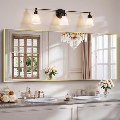 YIROMAN Bathroom Mirror 72"x30", Large Brushed Gold Bathroom Mirror for Over Sink with Aluminum Frame, Rectangular Vanity Mirror with Right Angle, Wall Mirror Hangs Horizontal or Vertical