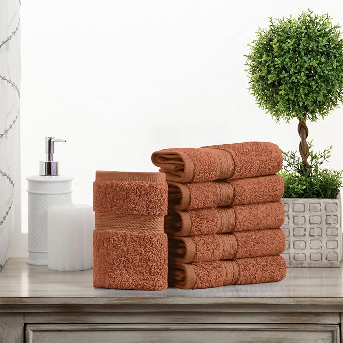 Superior Egyptian Cotton Plush & Absorbent, Face Towel Set of 6, Rust | Quick Dry, Soft Luxury Towel Set, Bath Essentials for Bathroom, Guest Bath, Spa, 2 Piece Face, Madeline Towels