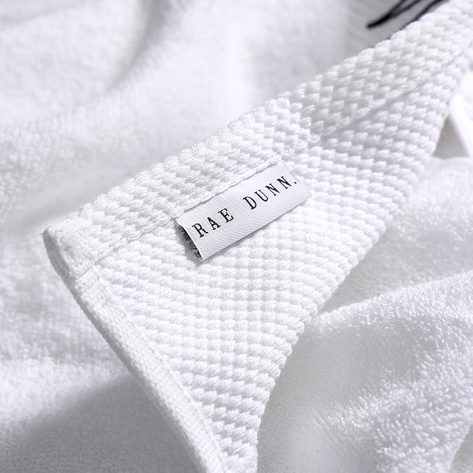Rae Dunn Hand Towels, Embroidered Decorative Hand Towel for Kitchen and Bathroom, 100% Cotton, White- Fresh/Clean/Calm/Bliss, 16"x 28"