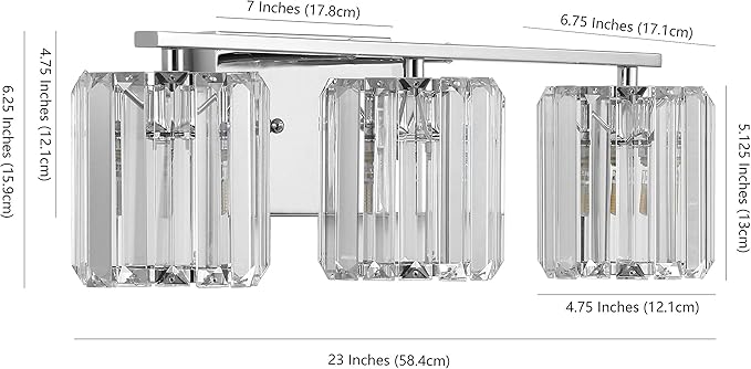 JONATHAN Y 4.75" Chrome 3-Light Vintage Glam LED Vanity Light Wall Sconce Fixture with Clear Crystal Prism Shade, Hardwired Wall Lamp for Bathroom Mirror Hallway, LED Bulb Included (JYL3554A)