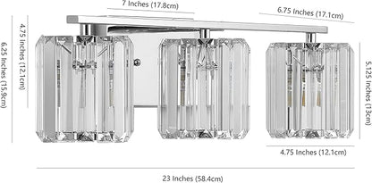 JONATHAN Y 4.75" Chrome 3-Light Vintage Glam LED Vanity Light Wall Sconce Fixture with Clear Crystal Prism Shade, Hardwired Wall Lamp for Bathroom Mirror Hallway, LED Bulb Included (JYL3554A)