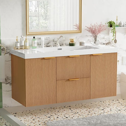 48'' Floating Bathroom Vanity with Sink, Wall-Mounted Cabinet | Painted Surface Wall Mounted Bathroom Vanity Cabinet, Soft Closing System, SMC Vanity Top for Hotels, Office Buildings