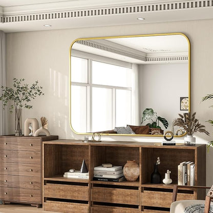 30x40 Inch Gold Bathroom Vanity Mirror for Over Sink | Rectangle Wall Mirror for Bathroom with Round Corner, Hangs Horizontally Vertically for Living Room, Bedroom as Home Decor