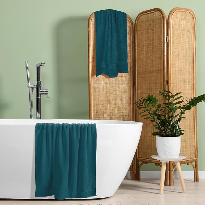 Cotton 2 Pack Oversized Bath Towel Set 28x55 inches, Large Bath Towels, Ultra Absorbant Compact Quickdry & Lightweight Towel, Ideal for Gym Travel Camp Pool - Teal