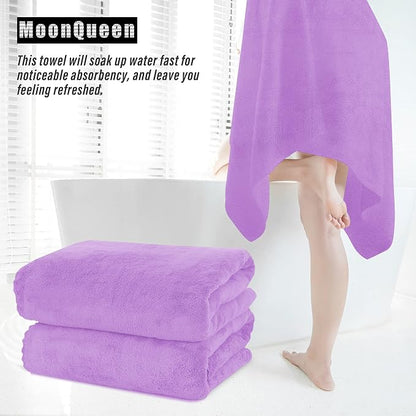 MOONQUEEN 6 Pack Premium Bath Towel Set - Quick Drying - Microfiber Coral Velvet Highly Absorbent Towels - Multipurpose Use as Bath Fitness, Bathroom, Shower, Sports, Yoga Towel (Purple)